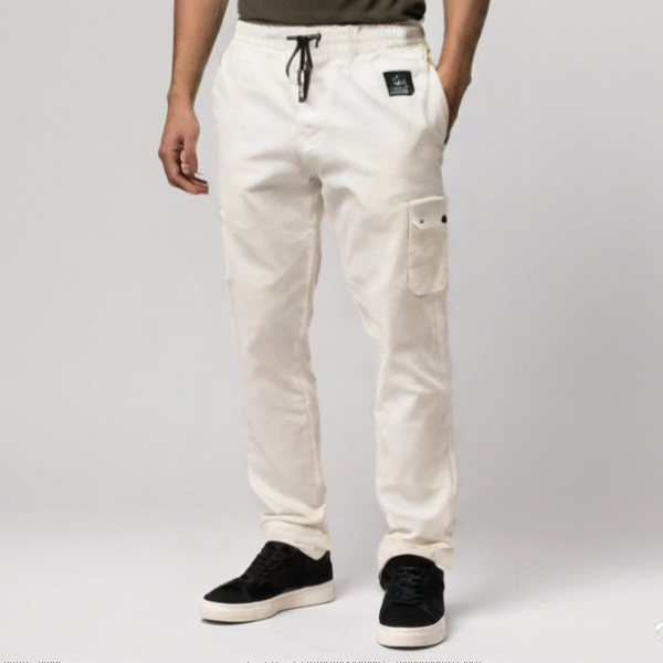 White 6 Pocket Cargo Pant with luxury style