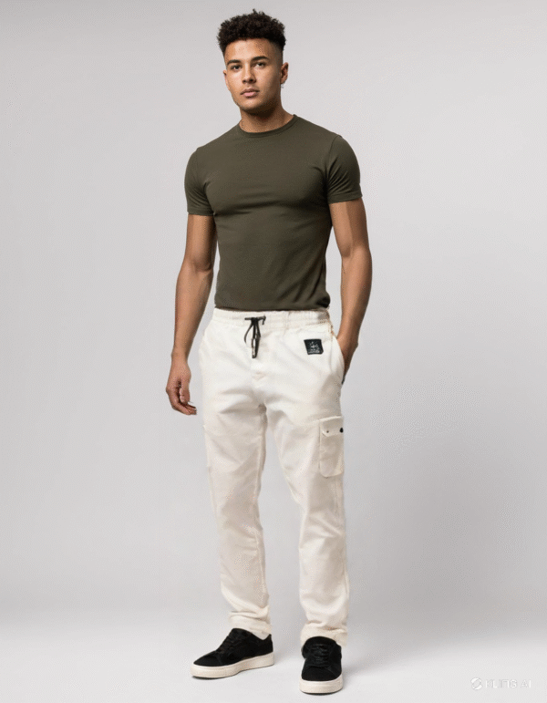 White 6 Pocket Cargo Pant with luxury style - Image 2